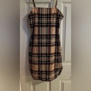 Pink plaid mini dress with side slit
